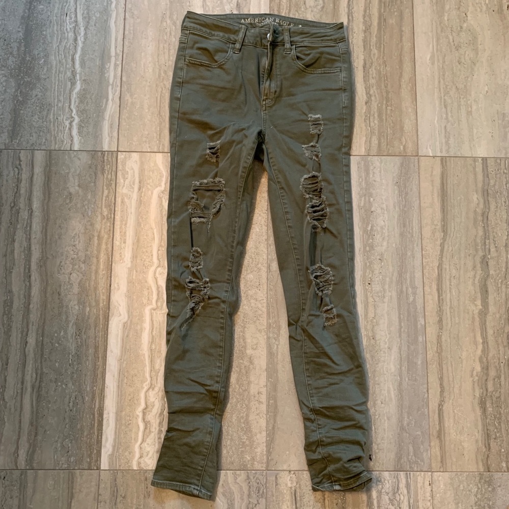 AE olive green ripped jeans